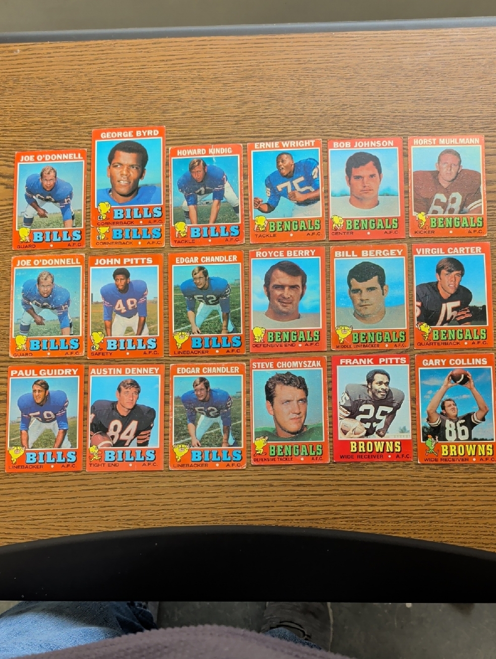 Vintage 1971 Football Trading Cards - 19 Card Lot (Bills, Bengals, Browns)